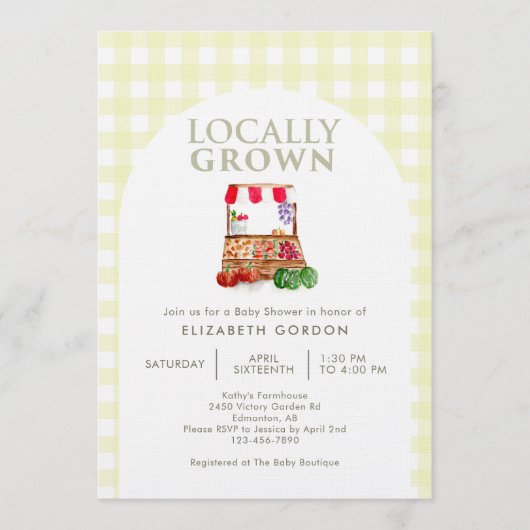 Invitation Locally Grown Baby Shower Farm Market Gingham (Devant)