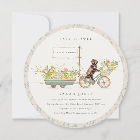 Invitation Locally Grown Chocolate Retriever Baby Shower (Devant)