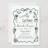 Invitation Locally Grown Hand Drawn Bow Squiggle Baby Shower (Devant)