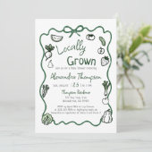 Invitation Locally Grown Hand Drawn Bow Squiggle Baby Shower (Debout devant)