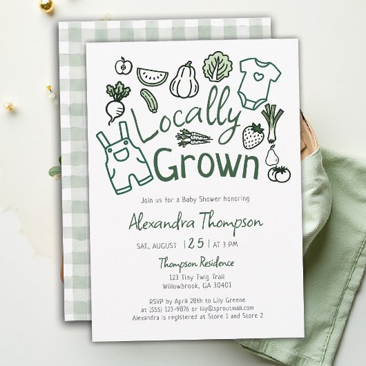 Invitation Locally Grown Hand Drawn Farm Veggies Baby Shower
