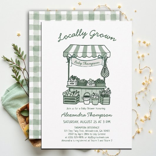 Invitation Locally Grown Market Stand Sage Green Baby Shower