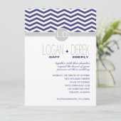 Invitation Logan Chevron | gris marine PAPIER BLANC DE BASE (Debout devant)