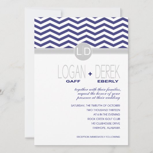 Invitation Logan Chevron | gris marine PAPIER BLANC DE BASE (Devant)