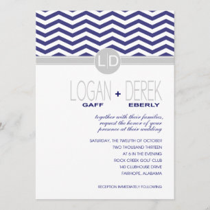Invitation Logan Chevron gris marine PAPIER BLANC DE BASE