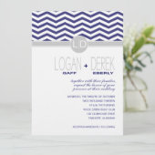 Invitation Logan Chevron | papier LIN EN gris marine (Debout devant)