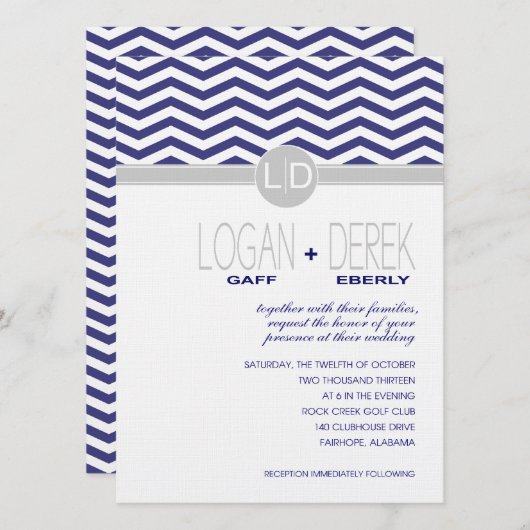 Invitation Logan Chevron | papier LIN EN gris marine (Devant / Derrière)