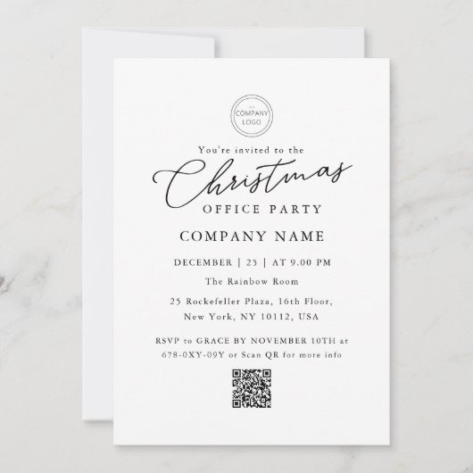 Invitation Logo Classic QR Code Christmas Office Party (Devant)