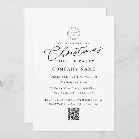 Invitation Logo Classic QR Code Christmas Office Party (Devant / Derrière)