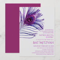 Logo de Bat Mitzvah de plumes de paon scintillante