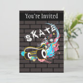Invitation Logo de graffiti de patin de mur de briques avec (Debout devant)