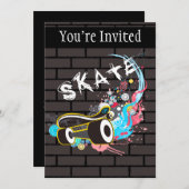Invitation Logo de graffiti de patin de mur de briques avec (Devant / Derrière)