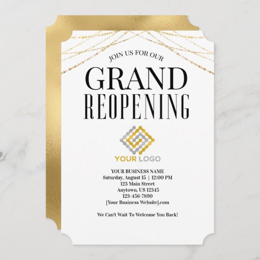 Invitation Logo de la grande réouverture des affaires Faux Go (Devant / Derrière)