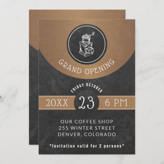 Invitation Logo de la maison de café Grand ouverture Cuivre e (Devant / Derrière)