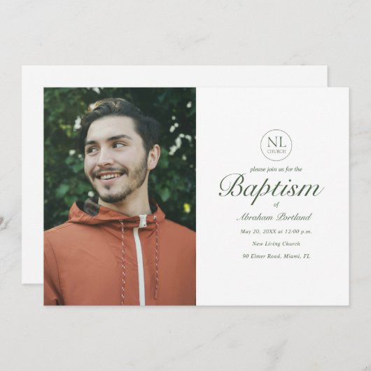Invitation Logo de l'église photo minimal Baptême chrétien (Devant / Derrière)