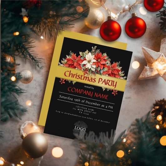 Invitation Logo de l'entreprise Christmas Party Golden