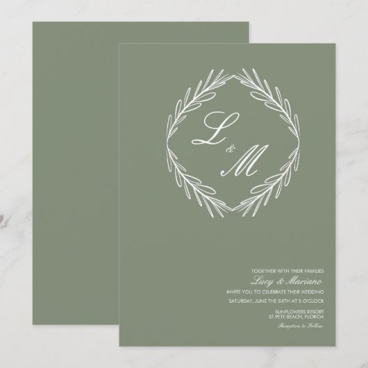 Invitation Logo de mariage de succursale de script élégant mo (Devant / Derrière)
