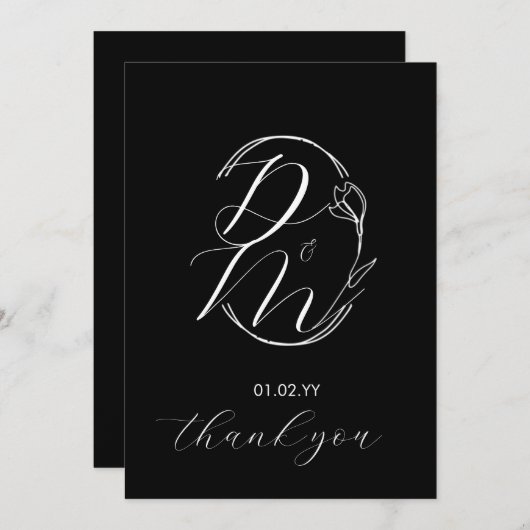 Invitation Logo de mariage floral botanique écriture Monogram (Devant / Derrière)