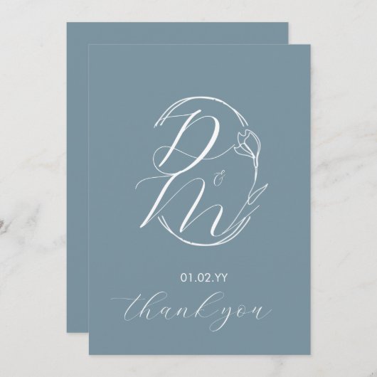 Invitation Logo de mariage floral botanique en écriture Monog (Devant / Derrière)
