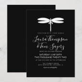 Invitation Logo de mariage moderne libellule noir blanc (Devant / Derrière)