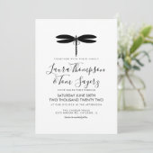 Invitation Logo de mariage simple libellule noir blanc (Debout devant)