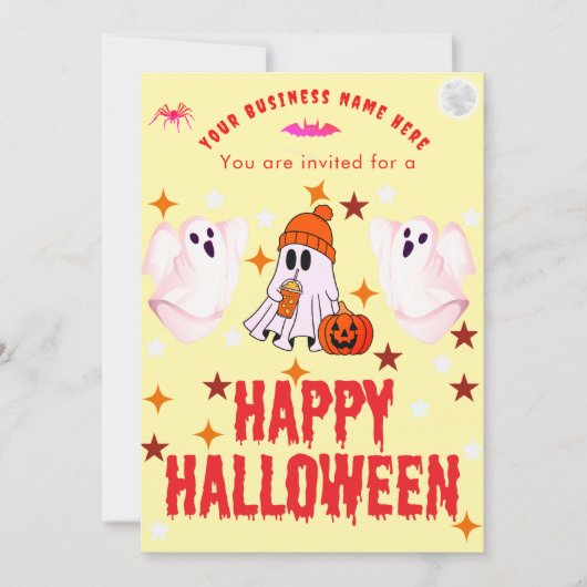 Invitation Logo de nom d'entreprise et fantôme mignon Hallowe (Devant)