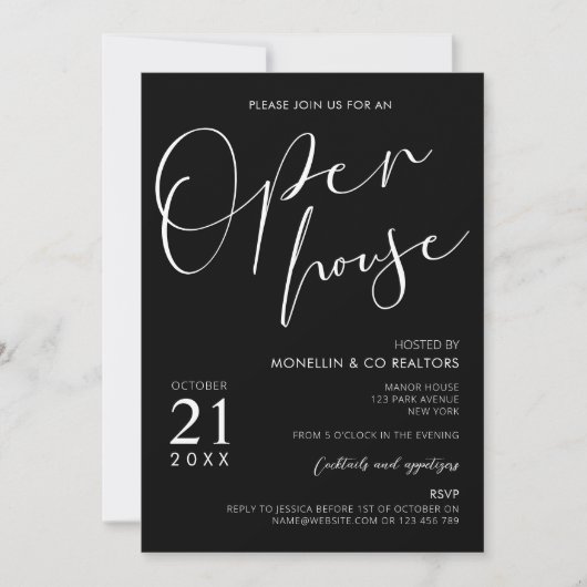 Invitation Logo de script noir moderne Business Open House (Devant)