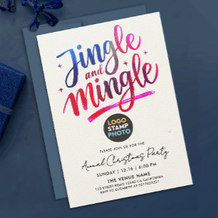 Invitation Logo d'entreprise de Noël Moderne Bleu Rose Script
