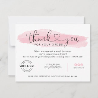 Invitation Logo d'entreprise Merci rose vif Coeur de script