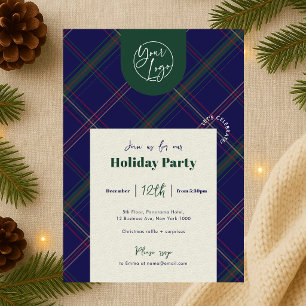 Invitation Logo d'entreprise Noël Tartan Marine Fête de Perso