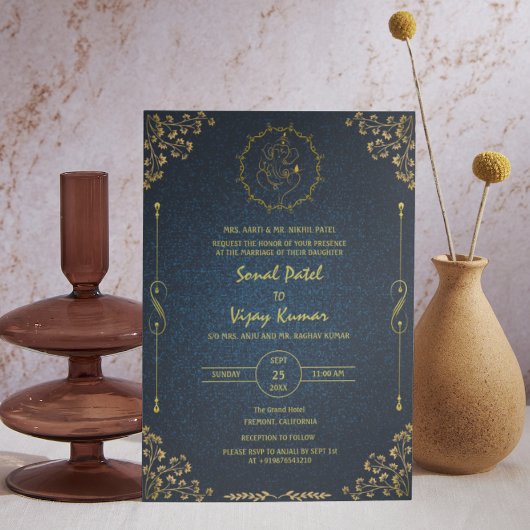 Invitation Logo d'or du Mariage royal indien hindou Ganesha