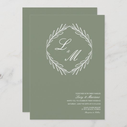 Invitation Logo du Mariage de la branche de script élégant mo (Devant / Derrière)