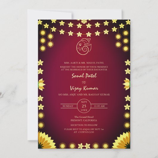 Invitation Logo du Mariage indien Ganesha (Devant)