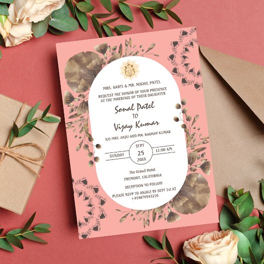 Invitation Logo du Mariage indien Ganesha Feuille rustique