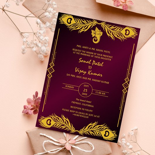 Invitation Logo du Mariage indien Golden Elements Ganesha