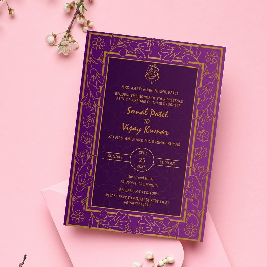 Invitation Logo du Mariage indien Golden Elements Ganesha