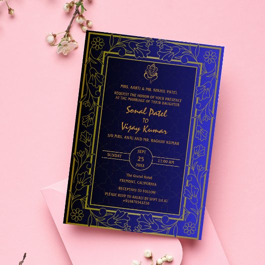 Invitation Logo du Mariage indien Golden Elements Ganesha