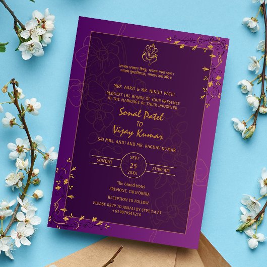 Invitation Logo du Mariage indien Golden Elements Ganesha