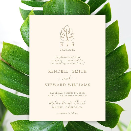 Invitation Logo du Mariage Monogramme Monstera Personnalisé