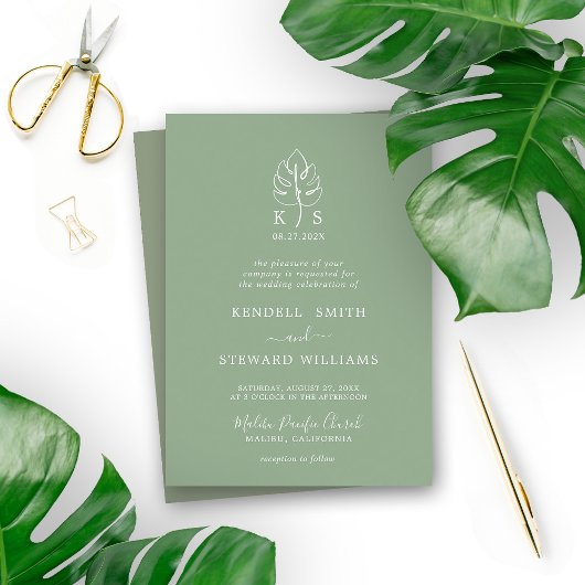 Invitation Logo du Mariage Monogramme Monstera Personnalisé