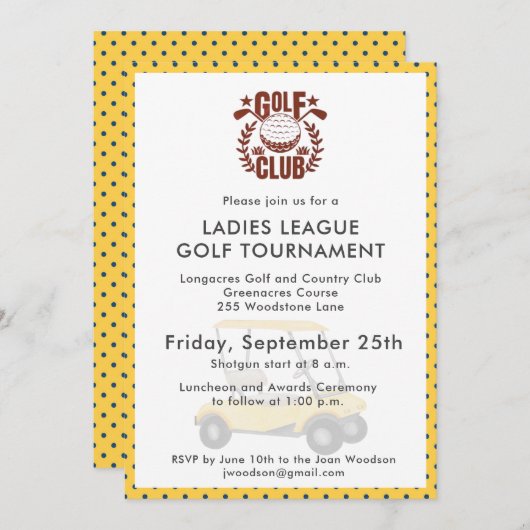 Invitation Logo du tournoi de la ligue des dames de golf Club (Devant / Derrière)