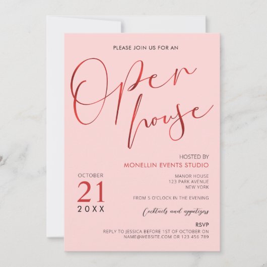 Invitation Logo élégant rose et rouge Script Business Open Ho (Devant)