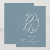 Invitation Logo floral botanique de mariage bleu écriture man (Devant / Derrière)