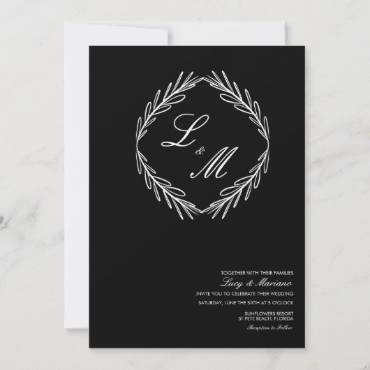 Invitation Logo Mariage de la branche de script élégant monog (Devant)