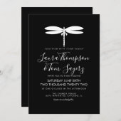 Invitation Logo Mariage de libellules modernes noir blanc (Devant / Derrière)