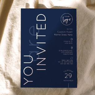 Invitation Logo Minimaliste Dîner de Gala Bleu Marine Evéneme