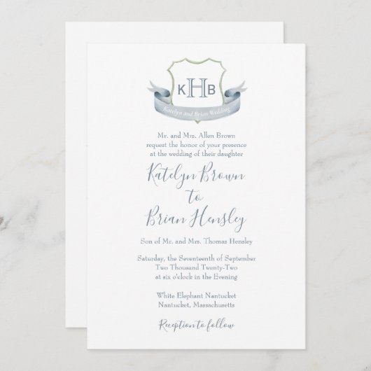 Invitation Logo Monogram Crest mariage Classique (Devant / Derrière)