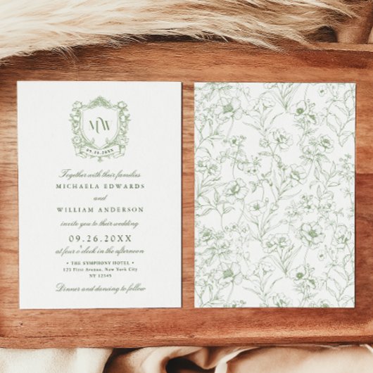Invitation Logo Monogramme Botanique Mariage Vintage Crest