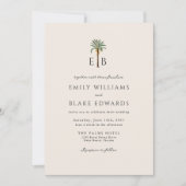 Invitation Logo Palmier Élégant Mariage Tropical Monogramme (Devant)