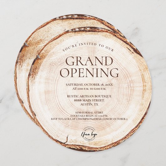 Invitation Logo Rustique Business Grande ouverture Thème Bois (Devant / Derrière)